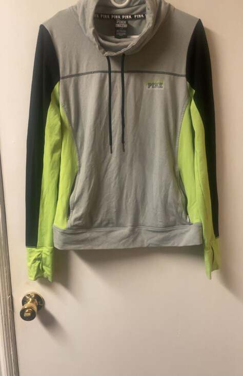 Victoria's Secret PINK Ultimate Funnel Neck Gray Neon Pullover - Picture 2 of 8